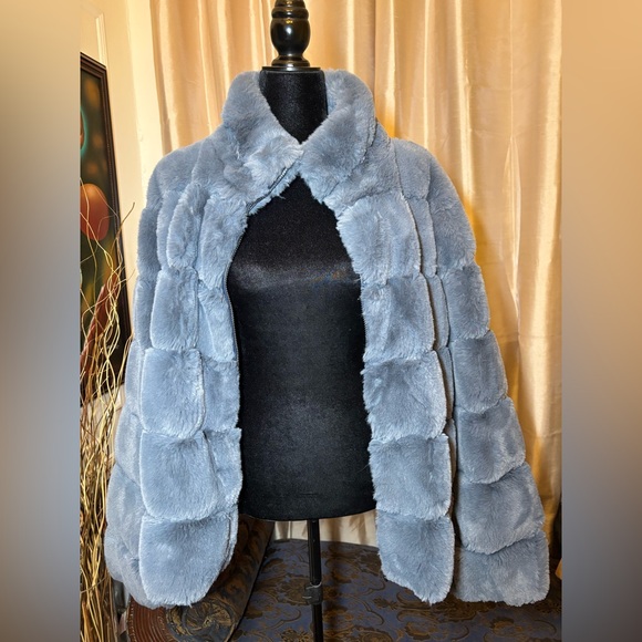 Calvin Klein Women's Faux-Fur Zip-Front Coat - Blue - Size 2X - Picture 3 of 10